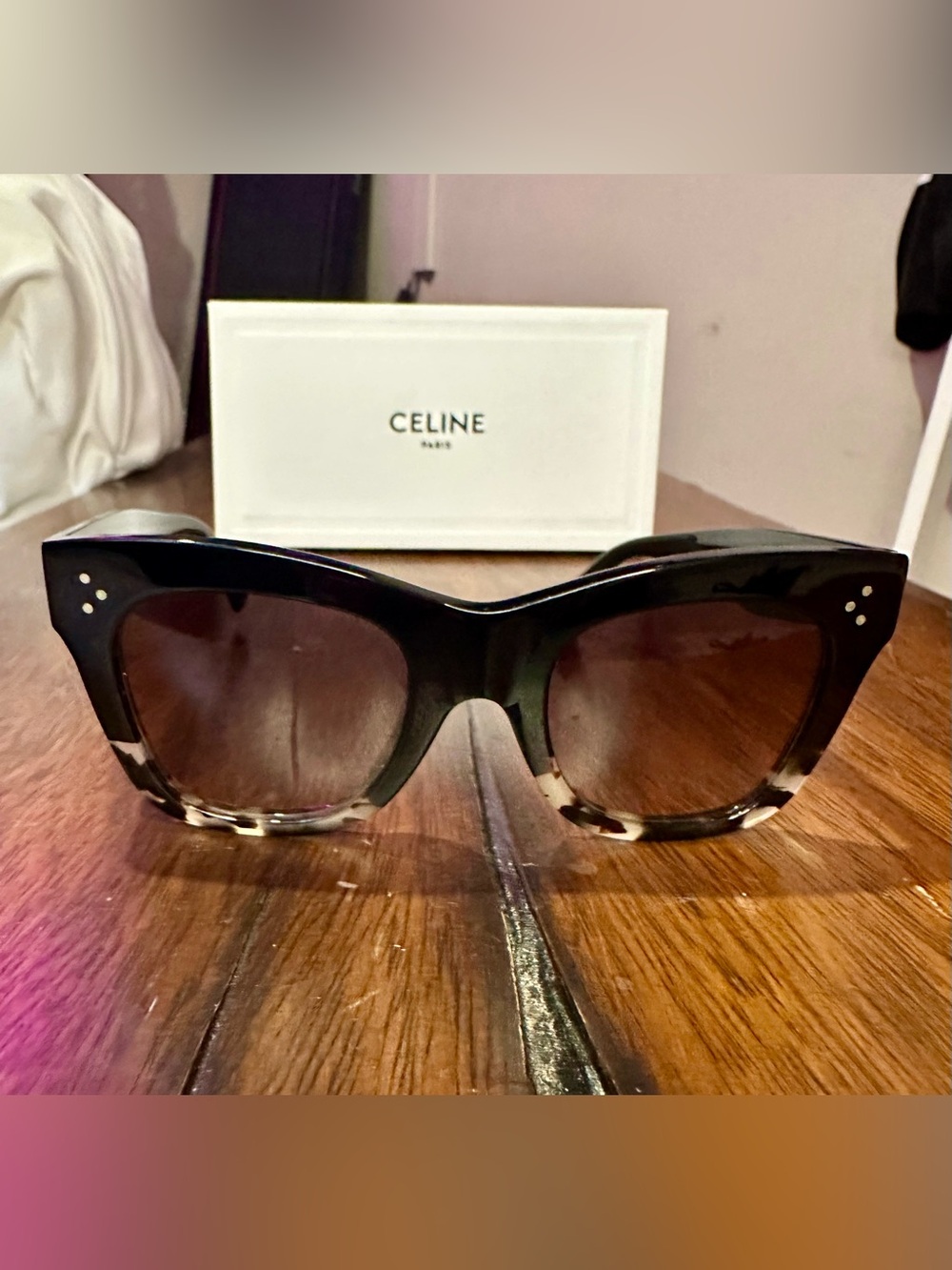 CELINE Sunglasses Cat Eye Gradient Sunglasses Black Tortoise w/ Box & Soft Case